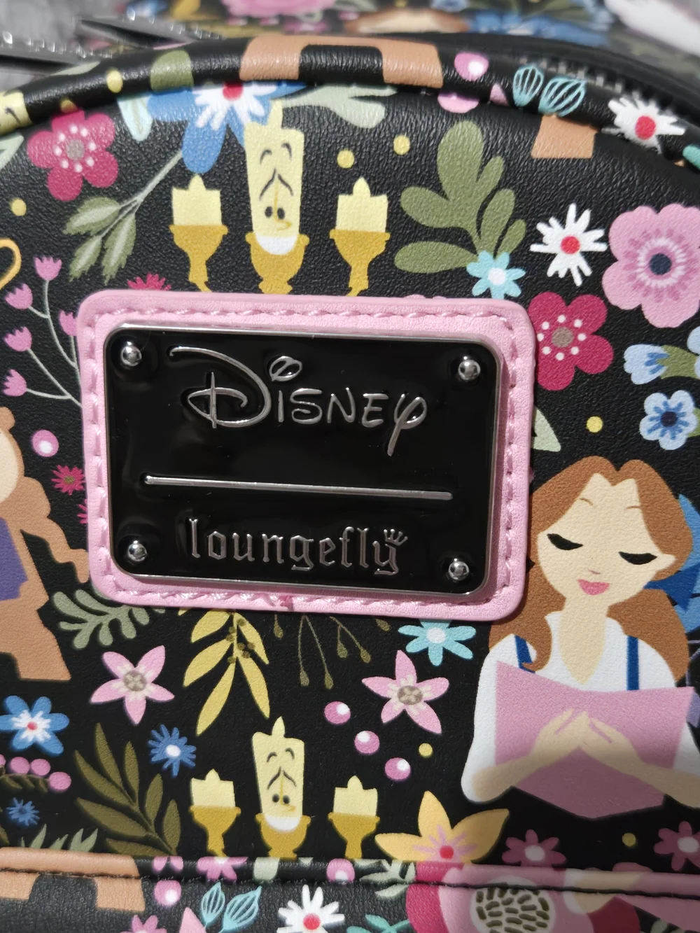 Disney x Loungefly Floral Beauty and the Beast Mini Backpack - Black Pink